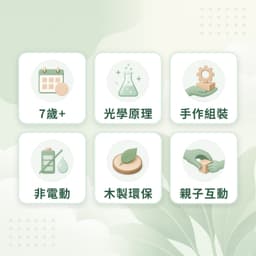潛望鏡特點：7歲+、光學原理、手作組裝、非電動、木製環保、親子互動