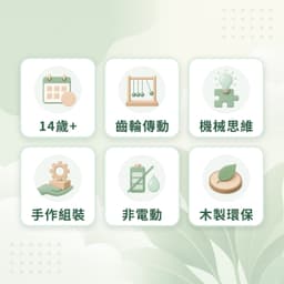齒輪模型特點：14歲+、齒輪傳動、機械思維、手作組裝、非電動、木製環保