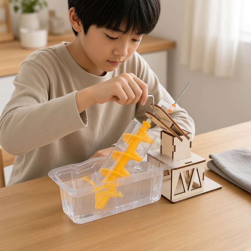 小朋友在家轉動手柄抽水（AI示意圖）