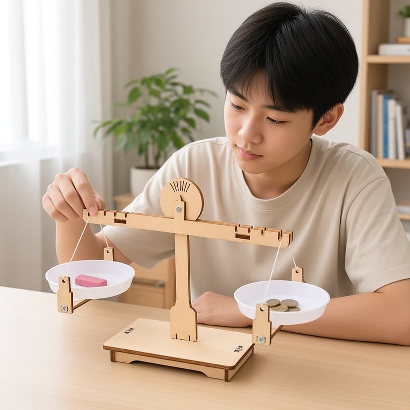 用木製天秤比較輕重（AI示意圖）