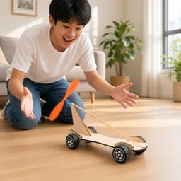 放手後橡筋車在地板上向前行（AI示意圖）