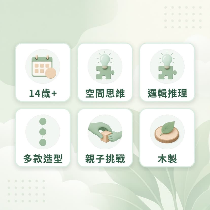 索瑪立方體特點：14歲+、空間思維、邏輯推理、多款造型、親子挑戰、木製