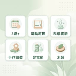 滑輪組特點：3歲+、滑輪原理、科學實驗、手作組裝、非電動、木製