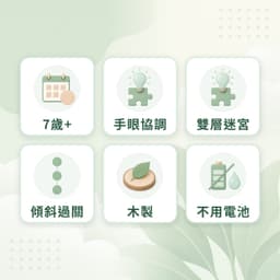 迷宮特點：7歲+、手眼協調、雙層迷宮、傾斜過關、木製、不用電池
