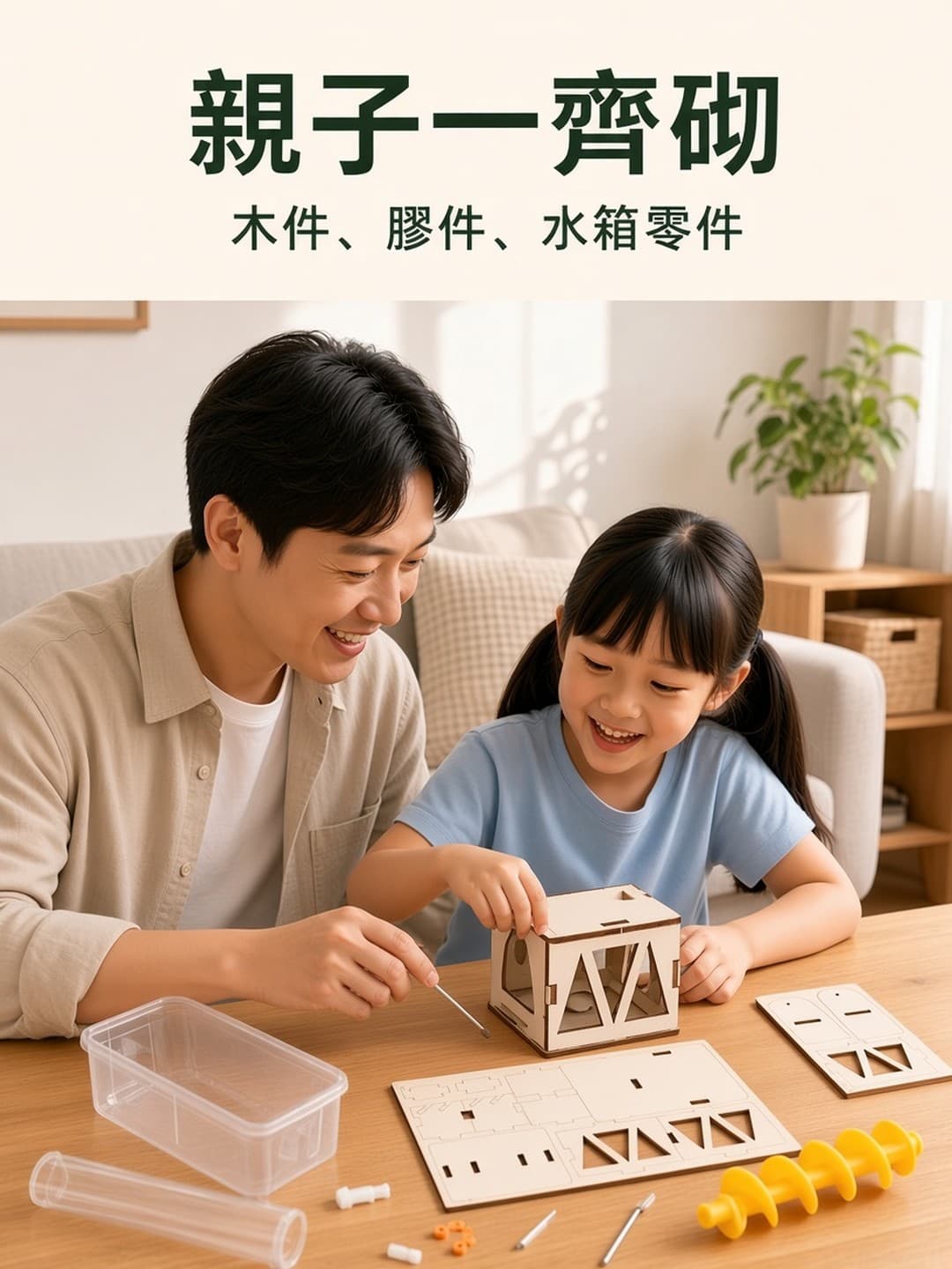 親子一齊組裝抽水機