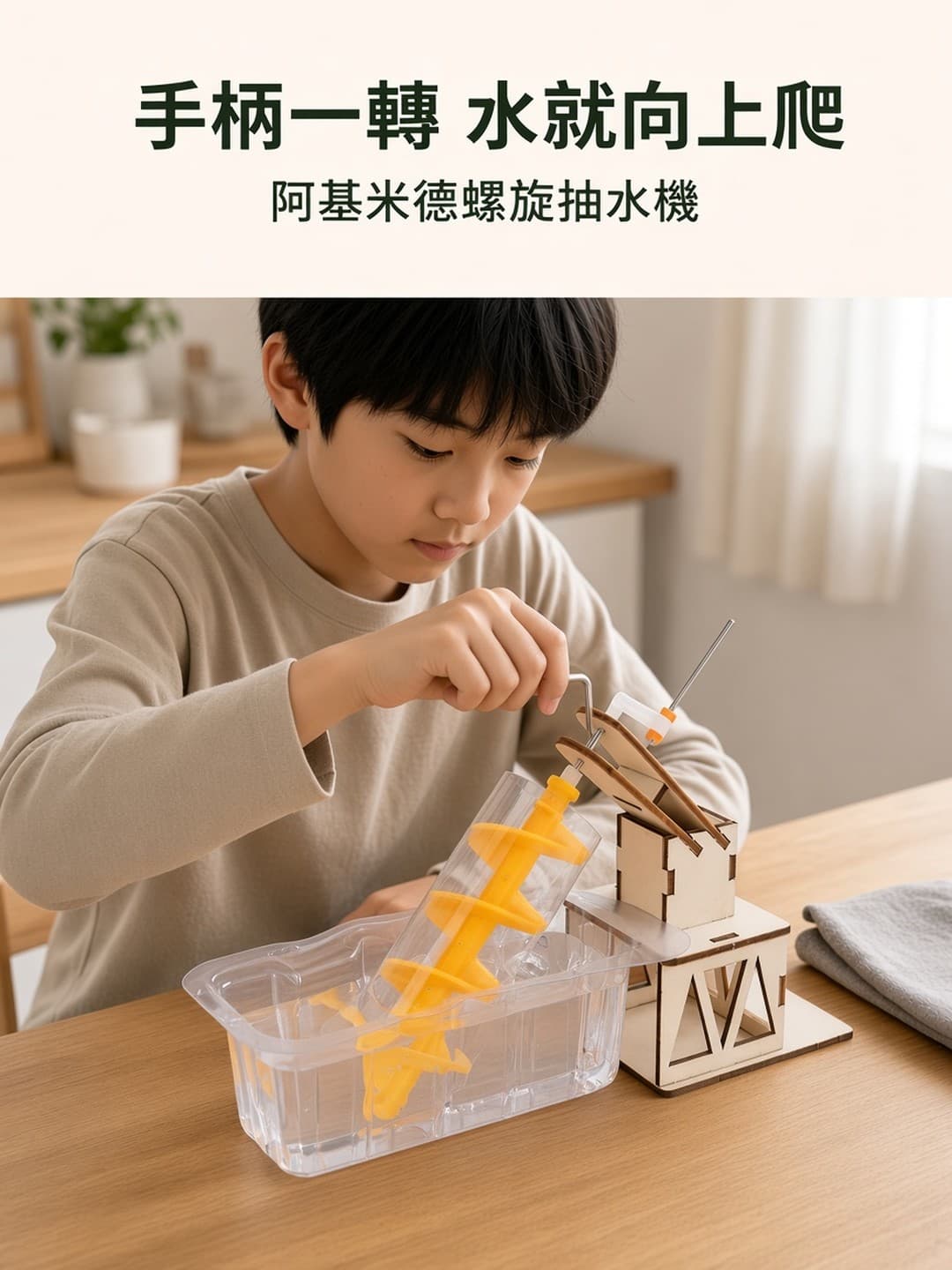 阿基米德螺旋抽水機 手柄一轉水向上