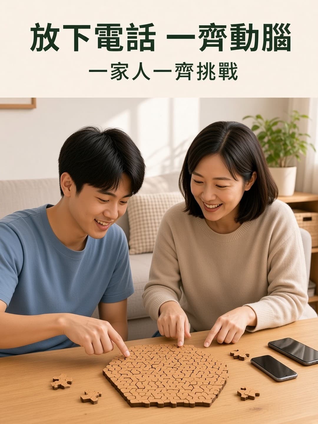 一家人一齊挑戰拼圖